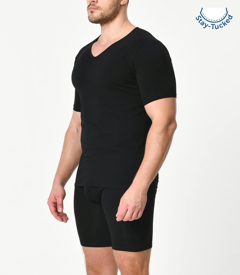 Comfneat Men's 3-Pack Undershirts Stretchy Cotton Spandex V-Neck T-Shirts (Black V-Neck 3-Pack, L) - Image 5